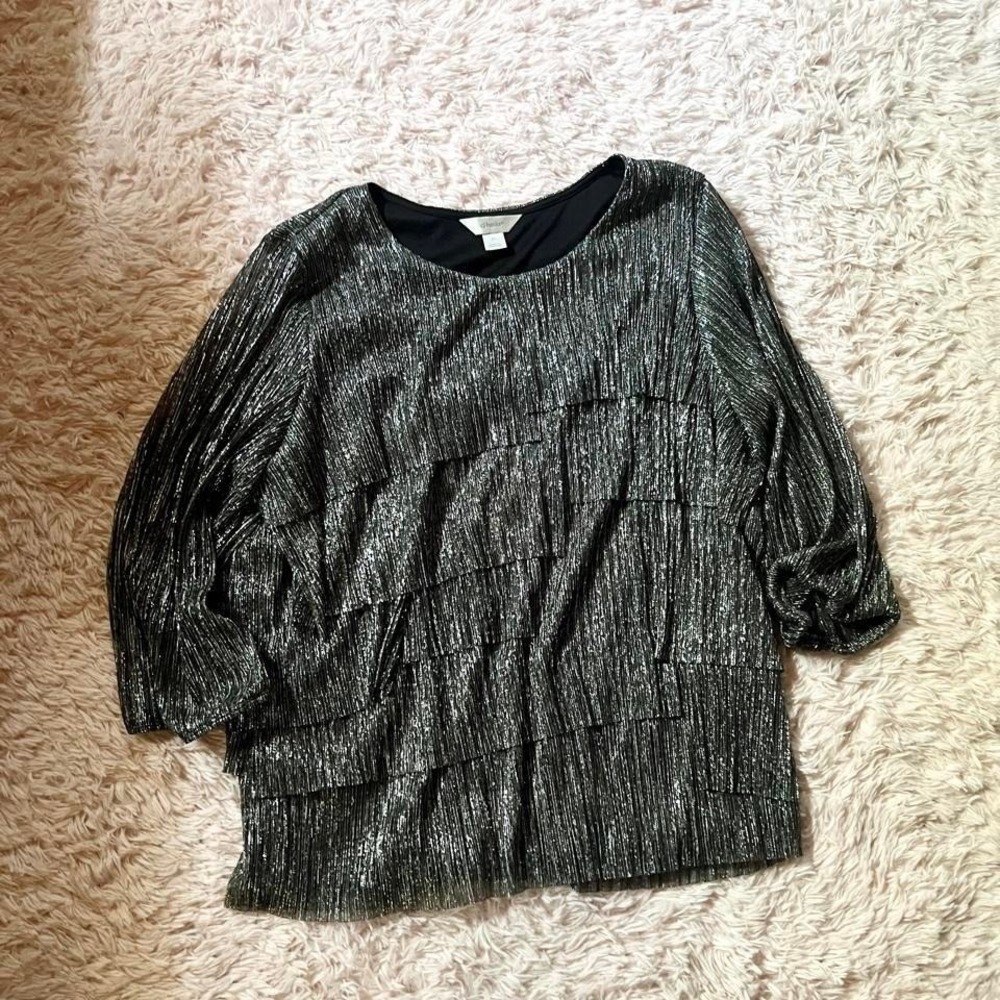 Metallic Silver Ruffle Statement Fairy Grunge Glam Top Womens 2X Goblin Eclectic